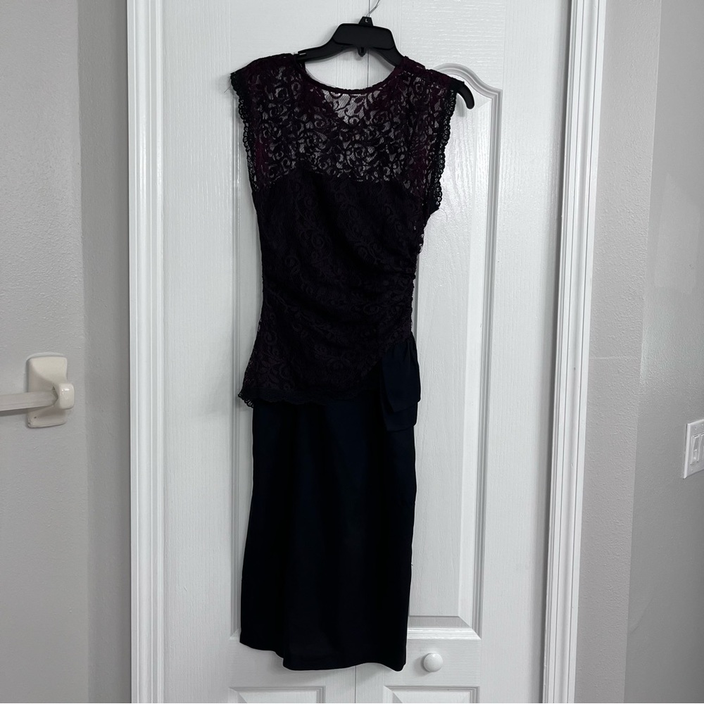 Vintage Clues Collection womens slip dress with purple lace overlay black 5-6